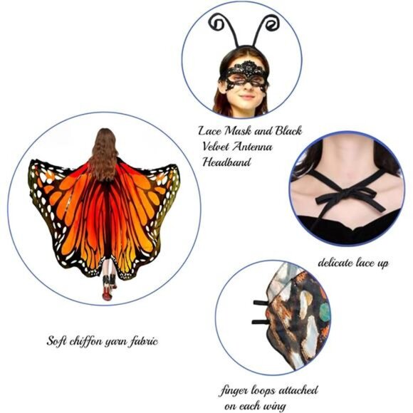 Halloween Butterfly Wings Costume for Womens, Moth Wings Butterfly Cape Adult - Picture 2 of 8